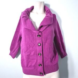 Nie Zoe Purple Cardigan Sweater Collared Button Front XL Casual Cottagecore Cozy